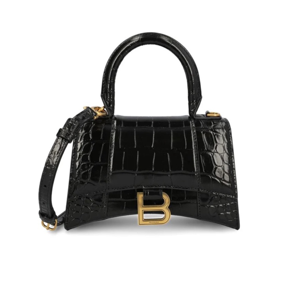 Balenciaga Hourglass XS Croc-Embossed Leather Top Handle Satchel